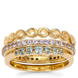 Anillo de Tanzanita de Joyería Fina Hecho a Mano con Topacio Azul Suizo en Plata de Ley Chapada en Oro Amarillo, Piedra Natural de 1ct - Product Image 1