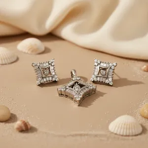 Luxury 925 <b>Silver</b> Zircon <b>Necklace</b> and Earring <b>Set</b> Geometric Princess Cut Pendant Women's Party Jewelry <b>Silver</b> Plated Classic - Product Image 3
