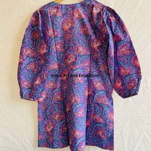 Hermoso Vestido Estampado Floral en Bloques de Algodón, Vestido para Uso Casual, Vestido Estampado a Mano - Product Image 6