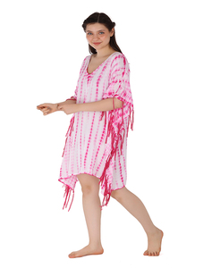 2024 New Arrival Tie Dye Striped Pattern Women's Beach Kaftan <b>Pink</b> Knee-Length Cover-Up Swimwear Single Piece Design - Product Image 2