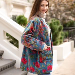 Manufacturer and Wholesale Velvet Kimono Cotton Kimono Robe Jacket Short Velvet <b>Cardigan</b> Short Kimono Jacket Bird Print - Product Image 3