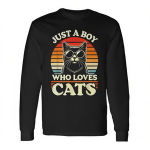 T-shirt promozionale a maniche lunghe per amanti dei gatti: solo un ragazzo che adora i gatti - Product Image 2