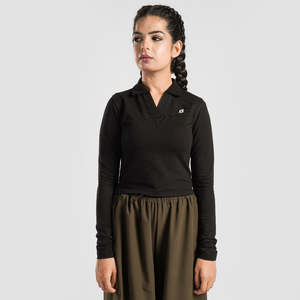 Black Collared <b>Top</b> for Workout Breathable Feature - Product Image 2