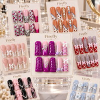 Lot de 10 faux ongles de luxe faits à la main, forme bec de canard, longs, peints à la main, en acrylique, à presser