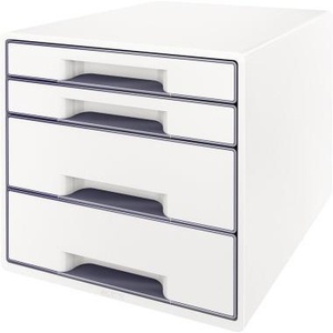 Organizador de Escritorio Leitz WOW CUBE de 4 Cajones, Tamaño DIN A4, Carcasa Blanca de Poliestireno con Cajones Grises/Blancos - Product Image 1