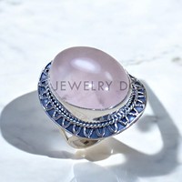 Bague en argent sterling 925 de luxe avec pierre précieuse en quartz rose ovale fait à la main bague en argent design vintage meilleur cadeau pour elle