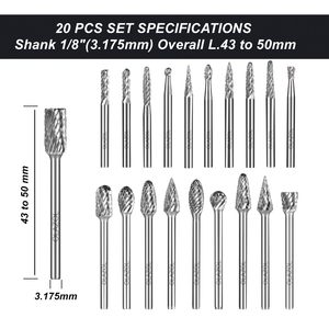 Pacha Ensemble de 20 limes en carbure pour meuleuse, forets de 1/8 po, lime rotative en carbure de tungstène à double coupe pour le bricolage, garantie 3 ans - Product Image 2