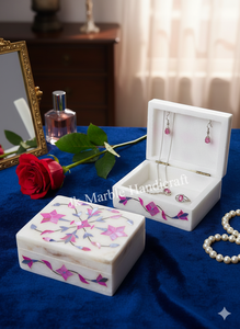 Handcrafted Natural Spot Marble <b>Storage</b> <b>Box</b> with Florals Pattern Rectangle Shape Customized Style - Product Image 2