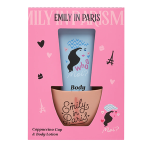 Ensemble de soins pour la peau Emily in Paris, tasse à cappuccino et lotion pour le corps - Product Image 1
