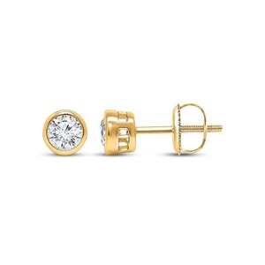 Bezel Set Round Cut Diamond Solitaire <b>Stud</b> <b>Earrings</b> 0.50 Ct Lab Grown Diamond In 14K Solid Gold Wedding Anniversary Gift - Product Image 2