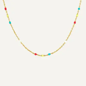 Wholesale Colorful Rainbow Chain Necklace Enamel Bohemian Tarnish Free Chain 18k Gold Plated Stainless Steel Waterproof Jewelry