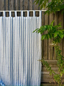 Panneau de rideaux de fenêtre personnalisable en lin massif bleu/blanc, moderne et élégant, rideaux de salon transparents avec cantonnières toutes saisons - Product Image 2