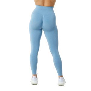 Legging en tricot sans couture pour femme 51% Polyamide 38% Polyester 11% Elasthanne conique taille haute lavé Denim respirant décontracté - Product Image 4