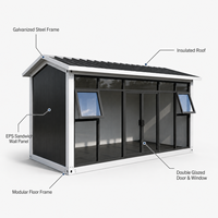 Bâtiment modulaire préfabriqué en acier avec toit à pente unique en verre, isolé EPS, à assemblage par boulons, pour bureaux et usage commercial