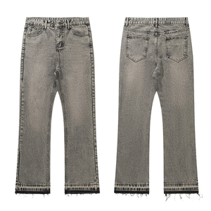 Wholesale <b>Flared</b> <b>Jeans</b> <b>Men</b> Classic Streetwear Raw Hem <b>Jeans</b> Pants Straight Leg Baggy <b>Jeans</b> <b>Men</b> - Product Image 1