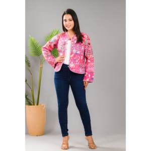 100% Cotton Pink Quilted Patchwork <b>Jacket</b> Reversible Satin Blazer Floral <b>Lightweight</b> Custom XL for <b>Ladies</b> for Spring Autumn - Product Image 6