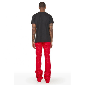 Pantalones de lona elásticos ajustados de cuero PU, pantalones de Moto de hombre rojo con ropa de calle de cintura media, pantalones de chándal acampanados apilados finos - Product Image 6