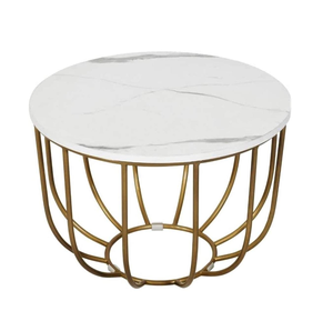 Tables d'appoint élégantes et modernes en métal avec plateau en marbre, finition dorée très vendue pour la décoration d'hôtels, de restaurants et de salons - Product Image 2