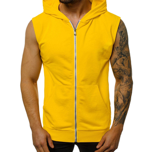 Top tendance sur mesure couleur jaune blanc hommes vêtements de sport pull à capuche avec Zip complet avec poche avant à vendre - Product Image 2