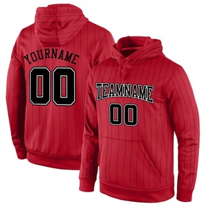 Custom Stitched <b>Red</b> Black Pinstripe Black-White Sports Pullover Sweatshirt <b>Hoodie</b> - Product Image 1