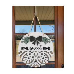 Runde saisonale dekorative rustikale Mode Willkommen Home Sign Holz hängendes Zeichen handgemachtes kreatives künstliches Blatt