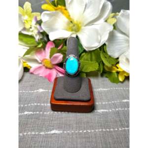 Navajo-Made Natural Sonoran Mountain <b>Turquoise</b> & Sterling Silver Gemstone <b>Ring</b> Size 8.25 Bezel Setting Everyday Wear - Product Image 1