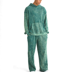 Survêtement délavé à l'acide pour hommes Saison d'hiver Décontracté à l'extérieur Col à capuche Couleur unie Ensemble de mode respirant et lourd - Product Image 5