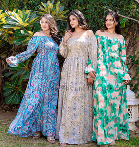 El más nuevo diseñador Saree Seda Impreso Fuera del hombro Resort Party Wear Girl's Full Sleeve Long Kaftan - Product Image 5