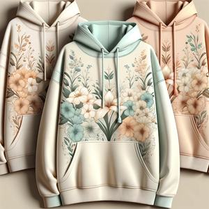 Por encargo 100% algodón pulóver Sudadera con capucha Floral bordado 3D impresión pantalones de chándal de alta calidad 500gsm térmico transpirable con cuentas - Product Image 4