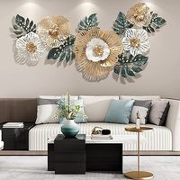 Art mural 3D moderne à fleurs bleues dorées, décoration classique en métal suspendue pour maison, hôtel, salon, chambre à coucher
