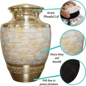 Urne de crémation en nacre de taille adulte pour cendres humaines Conteneur de cendres funéraires avec sac - Product Image 2