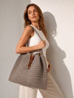 Bolso Tote de Ganchillo Acrílico Estilo Boho Chic para Mujer, Cierre con Cordón, Estilo Playa para Todas las Temporadas, Hecho a Mano, Color Sólido, Casual, para Uso Diario