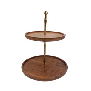 Soporte de pastel de madera Acabado natural y soporte de metal negro Estilo moderno Forma redonda para boda Fiesta de cumpleaños Soporte de exhibición - Product Image 3