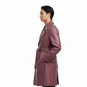 Men Designer Long <b>Leather</b> <b>Trench</b> <b>Coat</b> Overcoat OEM Factory Supplier Wholesale Custom Made Stylish Fashion Outerwear Cotton - Product Image 3