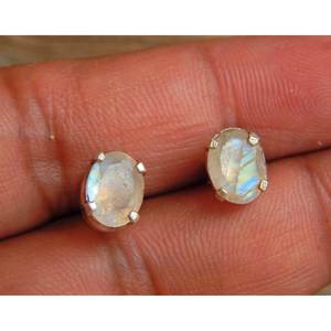 Minimalist 925 Sterling Silver Moonstone <b>Stud</b> <b>Earrings</b> Dainty Bridesmaid Boho Jewelry Gift GIA Certified <b>Opal</b> - Product Image 1