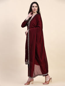 Trendmalls Women's Vichitra <b>Silk</b> Embroidery Ethnic Salwar Suit Set Maroon G158 Wedding Regular Fit <b>Kurta</b> Pant Dupatta Indian All - Product Image 2