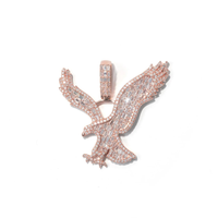 Pendentif Aigle Volant en Argent 925 Plaqué Or 14K, Charm Personnalisé Magnifique pour Hommes et Femmes, Style Hip-Hop, Moissanite Baguette