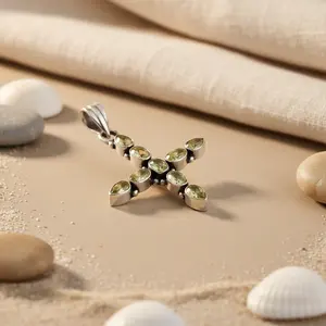 "Handmade Rose <b>Gold</b> Rhodium-Plated 925 Silver Peridot <b>Cross</b> Charm Pendant" - Product Image 2