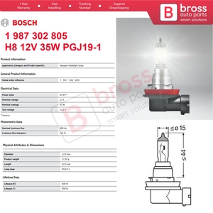 BHL602 1 Pieza BÁSICA 1 987 302 805 H8 Bombilla Halógena PGJ19-1 de 12V 35W para Faro Delantero, Luz Antiniebla, Luz Alta y Foco - Product Image 5