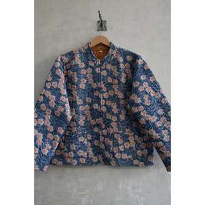 Handmade Reversible <b>Quilted</b> Woven Cotton Jacket Eco-Friendly Floral Block Print Long Sleeve Cozy Winter Layer - Product Image 2