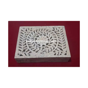 กล่องใส่เครื่องประดับงานทำมือทรงสี่เหลี่ยมผืนผ้าดีไซน์ลายดอกไม้แกะสลักด้วยหินทำด้วยมือจากธรรมชาติที่ยอดเยี่ยมใช้ตกแต่งงานแต่งงาน - Product Image 1
