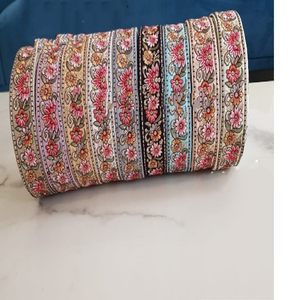 Lacets de travail en fil brodé floral sur mesure avec 9 options de couleur en paillettes brodées en 1 pouce de largeur - Product Image 1