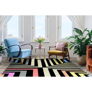 Alfombra a Rayas Coloridas, Alfombra con Estampado Digital Geométrico, Tapete con Líneas Negras Intensas, Alfombra de Chenilla - Product Image 4