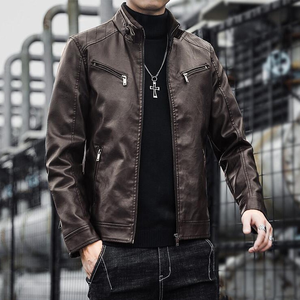 Wholesale High Quality Winter Men's PU <b>Leather</b> Jacket Stand Collar Front Logo Breathable/Windproof/Waterproof Slim Fit Custom - Product Image 6