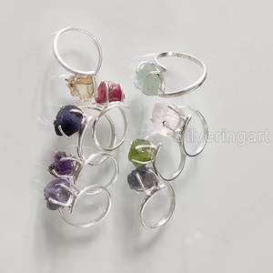 Bague pour femme en pierre brute, émeraude naturelle, saphir, tanzanite, pierre précieuse Herkimer, bijoux statement, bague en argent sterling 925 - Product Image 2