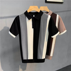 Polos de punto con botones a rayas de verano para hombre, camisetas Vintage de manga corta, camisetas, suéteres - Product Image 5