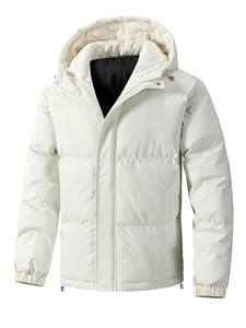 Chaqueta cortavientos al por mayor de invierno informal para hombre de alta calidad, servicio OEM, abrigo de burbujas cálido para exteriores, chaqueta acolchada con capucha teñida lisa - Product Image 3