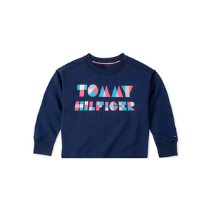 Felpa con cappuccio in maglia blu navy con logo Tommy Hilfiger per bambine, taglia 4T SLIM, con cerniera, per primavera autunno - Product Image 1