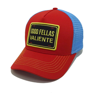 Broderie en maille de couleur rouge et bleue sur patch rétro chapeau de camionneur patch tissé personnalisé Gorras Vietnam fournisseur casquette pour homme - Product Image 1