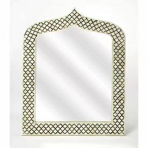 Marco de espejo con incrustaciones de hueso hecho a mano para restaurante casero por Crescent Crafts - Product Image 1